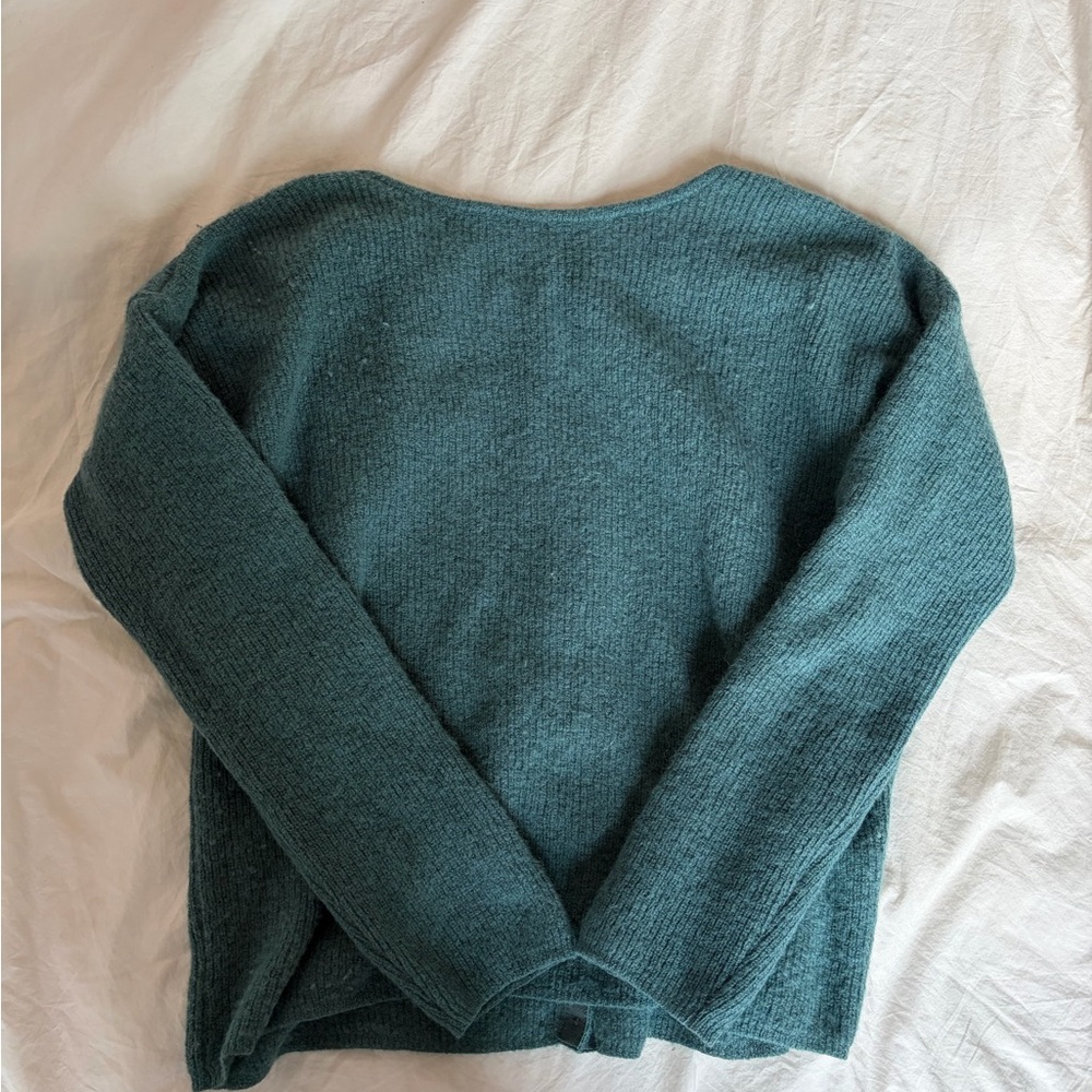 Sezane Teal Button-Front Wool Blend Cardigan - Picture 4 of 4